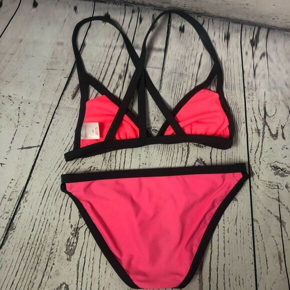 Xhilaration Two Piece Strappy Bikini Swim Bathing Suit Pink S - Picture 5 of 6